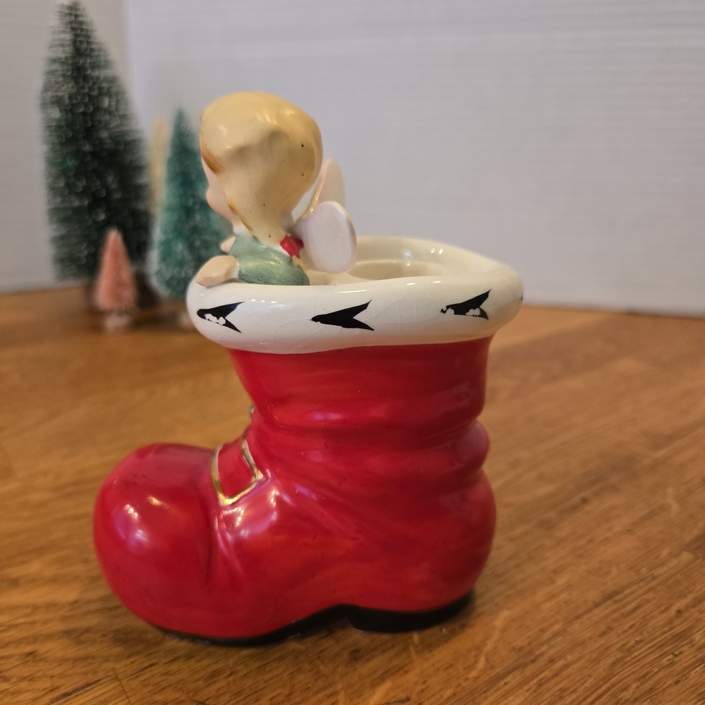 Rare Vintage Lefton Angel in Santa Boot Candleholder 1906 Japan Christmas Figure - Picture 5 of 7